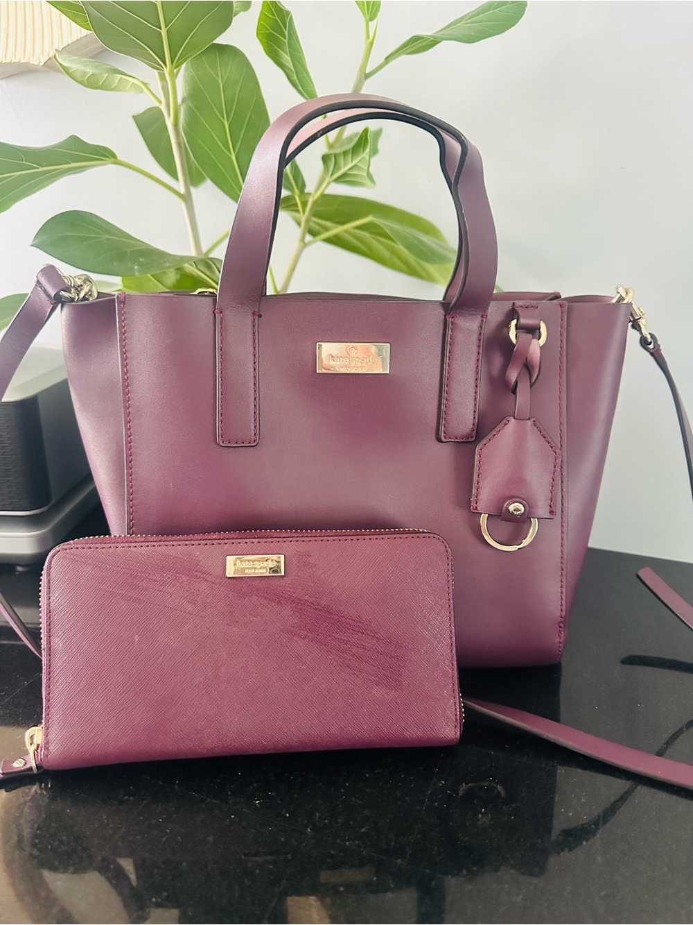 Kate Spade ♠️ Bundle Deal!! Plum Leather Tote with Matching Zip Wallet
